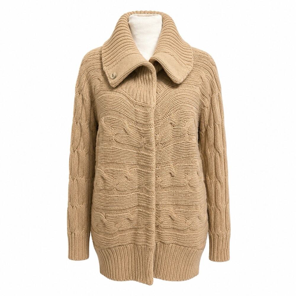 Talbots 100% Cotton Beachy Chunky Cable Knit Fisherman Cardigan Sweater 1X NWOT - Picture 2 of 7